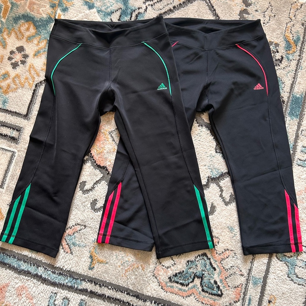 Adidas Black and Green Leggings Performance Wear